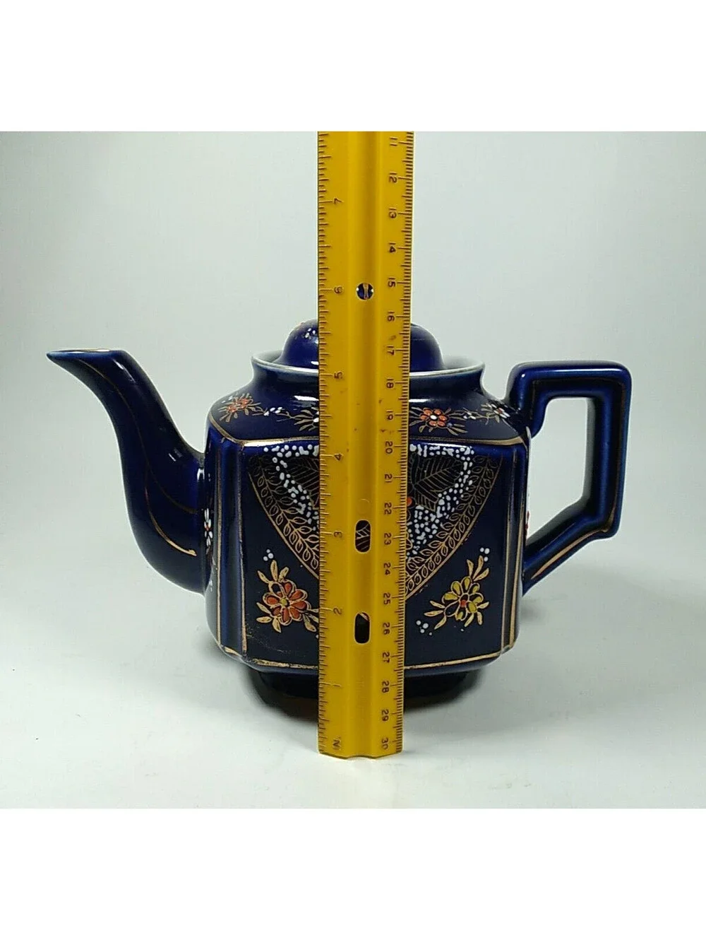 Vintage Cobalt Blue Teapot Tea Pot Flowers Gold Trim TA Made Japan Kitchen Decor